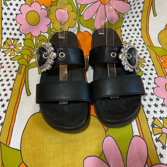 Karl Lagerfeld Rhinestone Buckle Slides - Picture 2 of 7